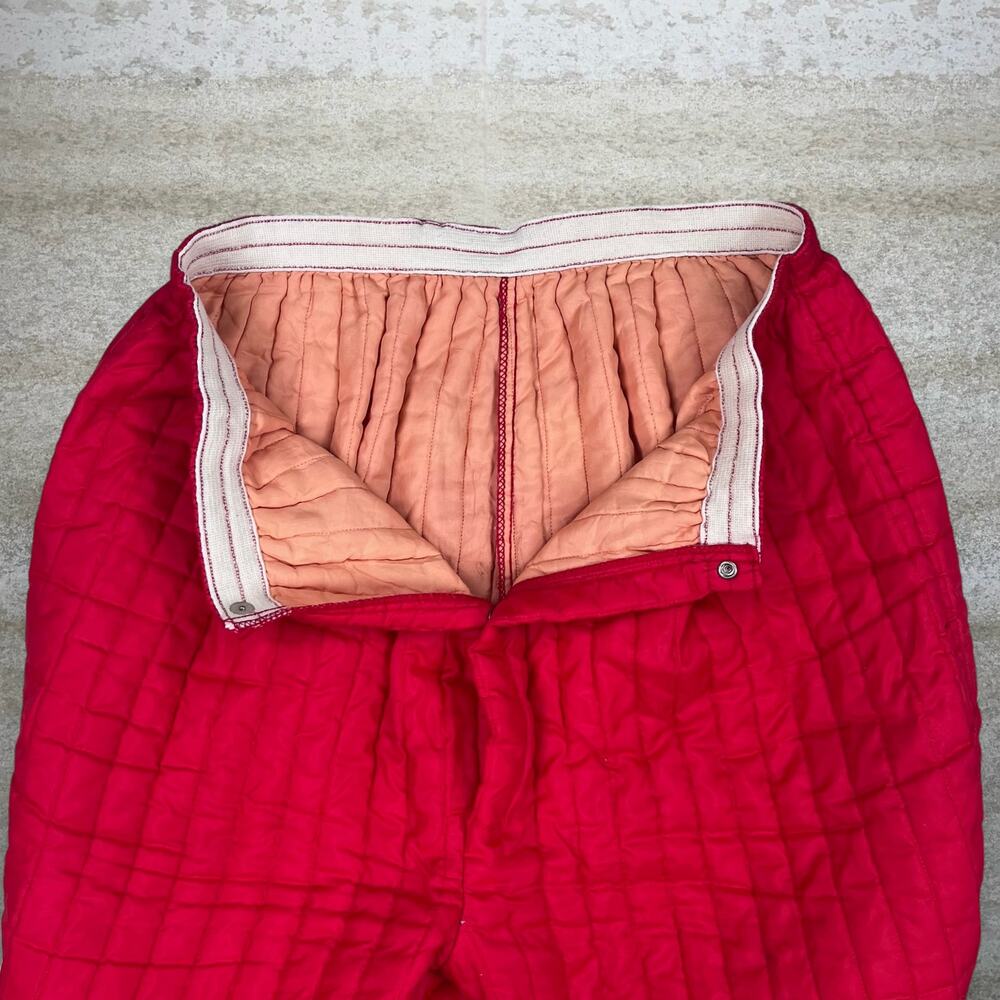 True Vintage 60s Snow Pants 34x30 Baggy Taper Fit Crimson Red Insulated - Picture 5 of 6